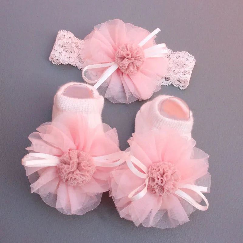 2 Pcs/Set Elastic Headband And Socks 0-1Y