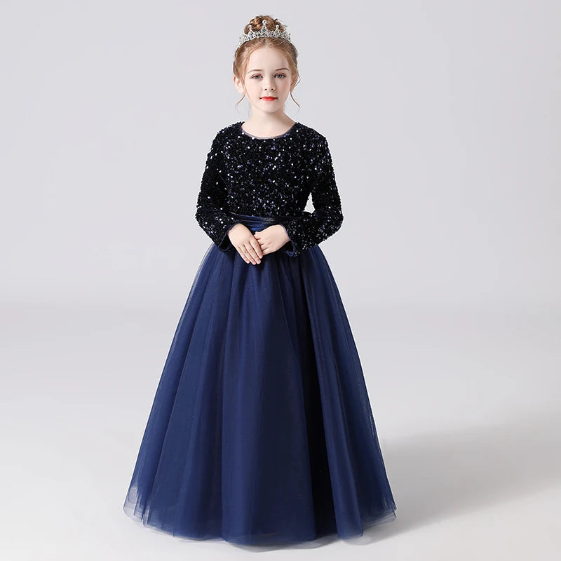 Glitter Sequin Long Sleeves Gown Party Dresses 2Y to 16Y - More colours to choose