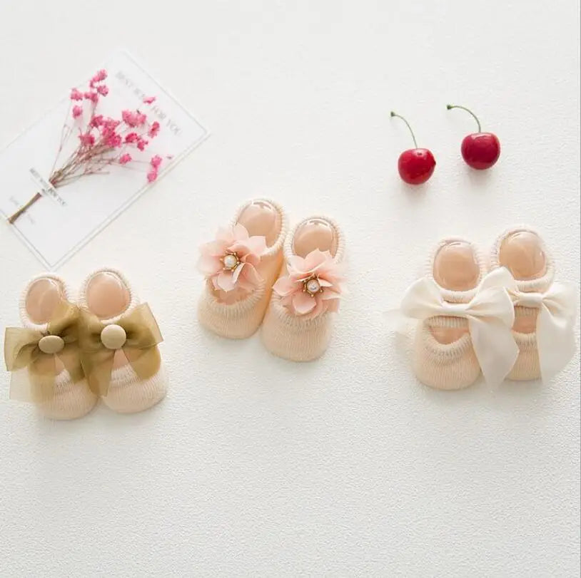 3 Pairs/Set Lace Flower Anti-slip Socks 0M to 24M - More colours to choose