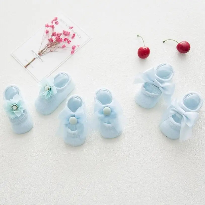 3 Pairs/Set Lace Flower Anti-slip Socks 0M to 24M - More colours to choose