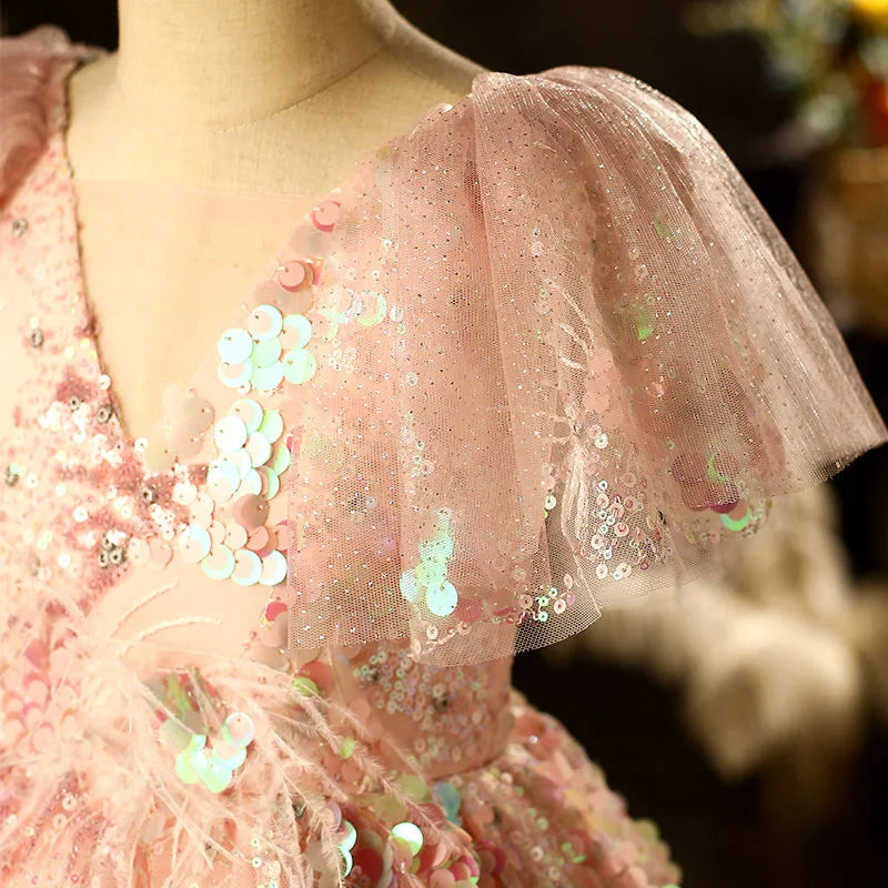 Flower Sequin Lace Gown Party Dress 4Y to 14Y