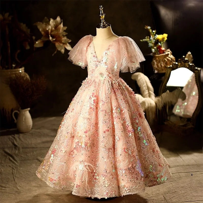 Flower Sequin Lace Gown Party Dress 4Y to 14Y