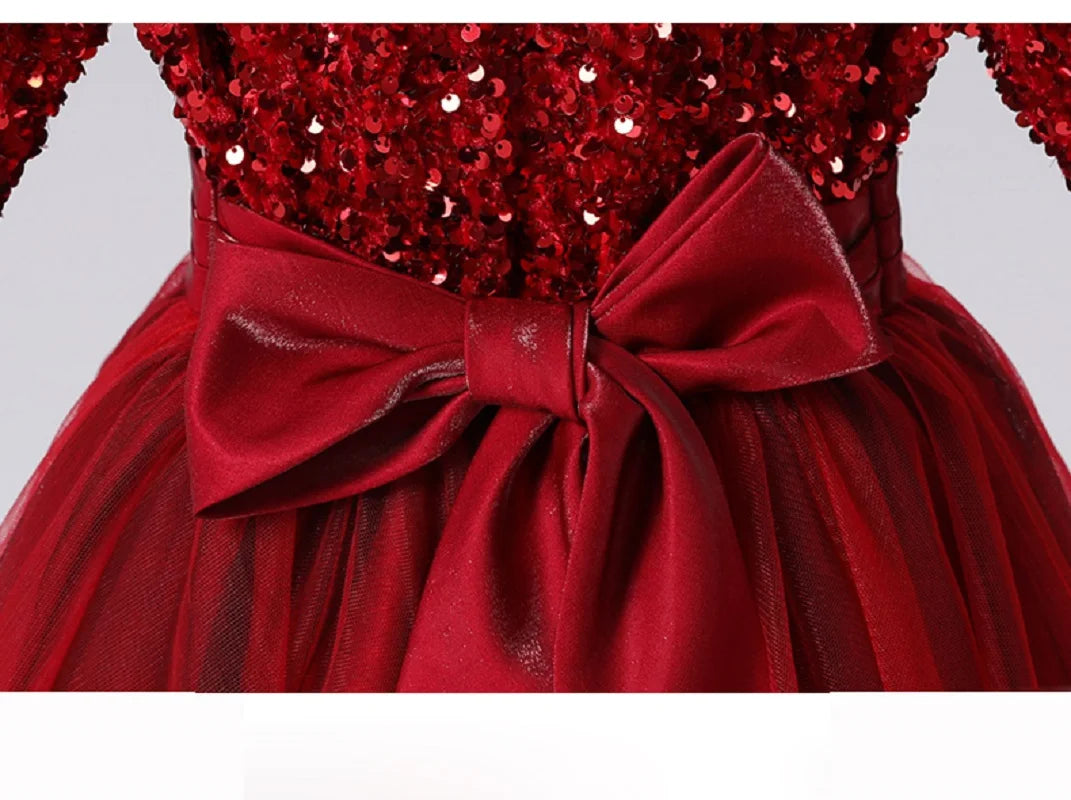 Glitter Sequin Long Sleeves Gown Party Dresses 2Y to 16Y - More colours to choose
