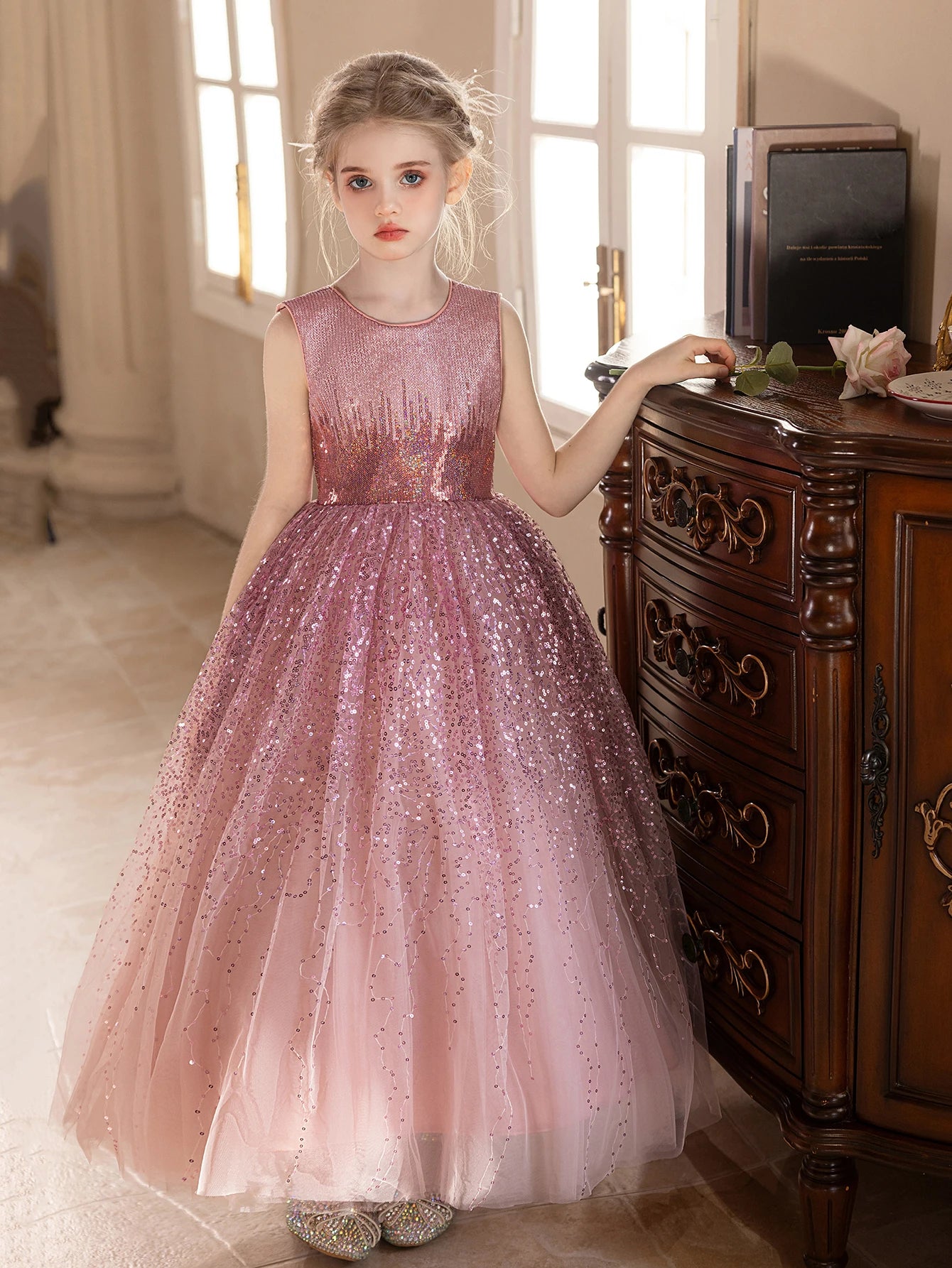Pink Sequined Gown Party Dress 5Y to 11Y