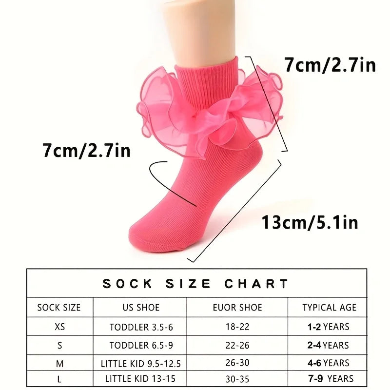 Large pleated lace socks 1Y to 9Y - More colours to choose
