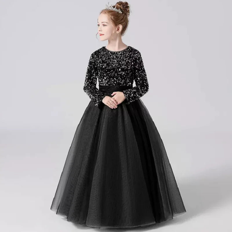 Glitter Sequin Long Sleeves Gown Party Dresses 2Y to 16Y - More colours to choose