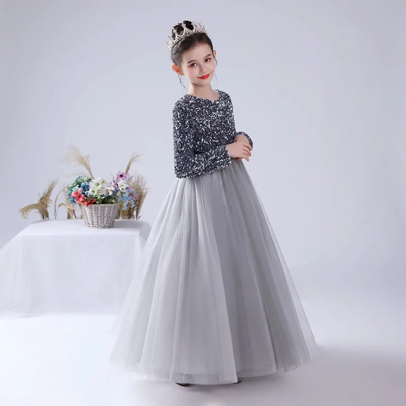 Glitter Sequin Long Sleeves Gown Party Dresses 2Y to 16Y - More colours to choose