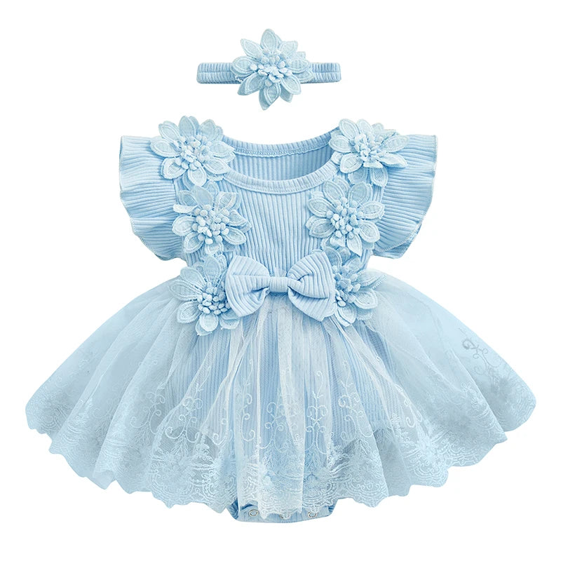Lace Romper Party Dress with Headband 3M to 18M - More colours to choose