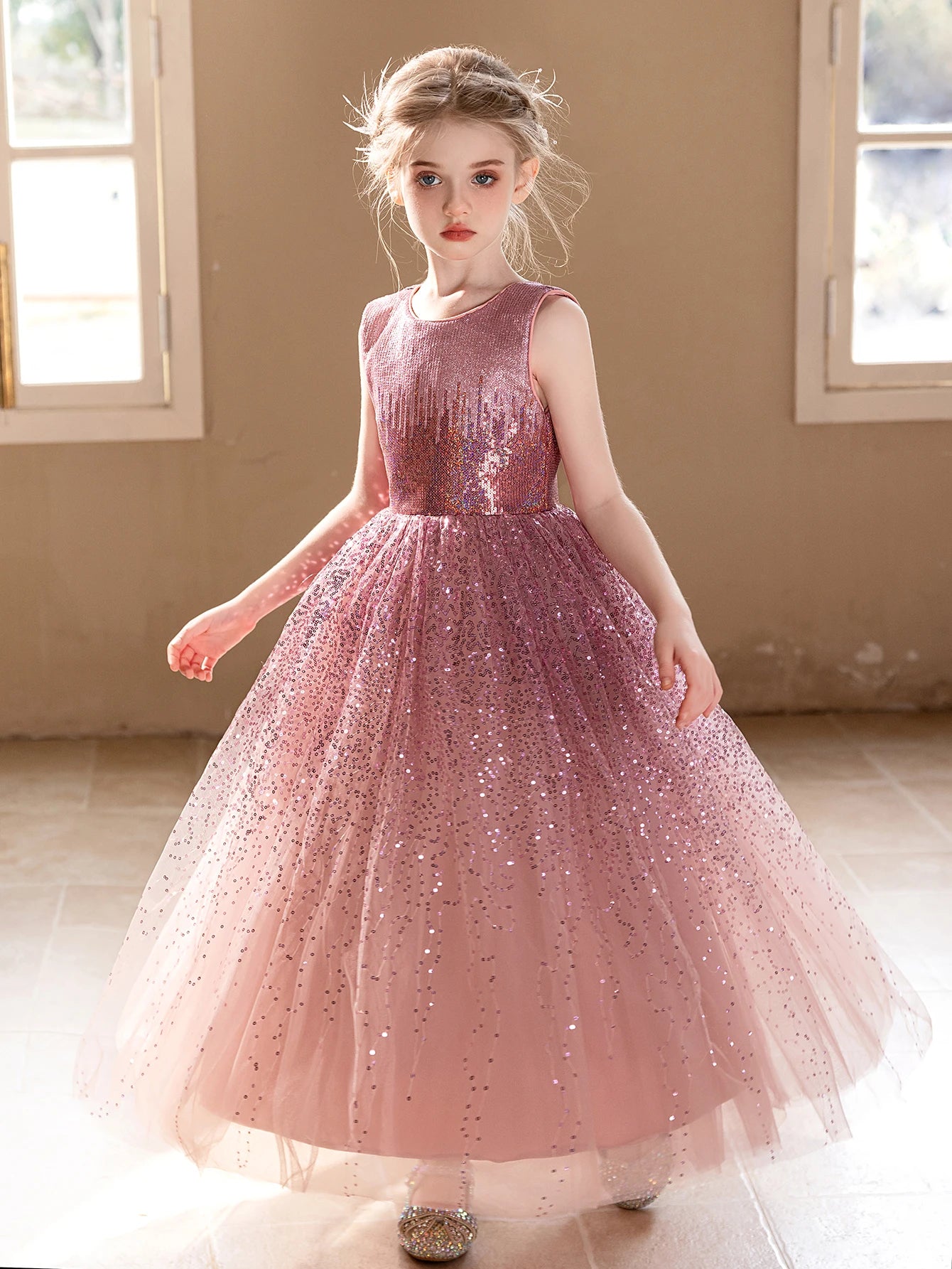 Pink Sequined Gown Party Dress 5Y to 11Y