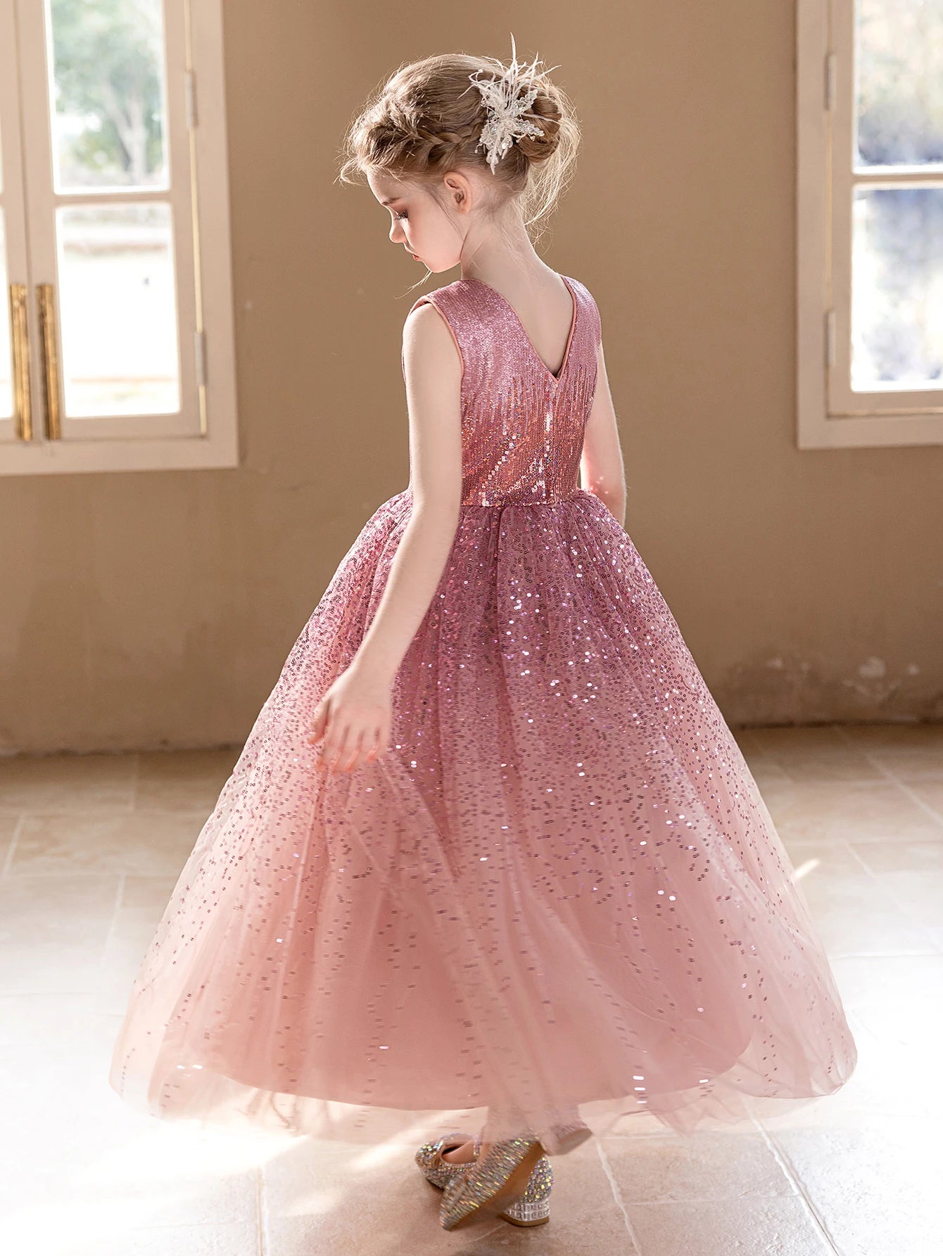 Pink Sequined Gown Party Dress 5Y to 11Y