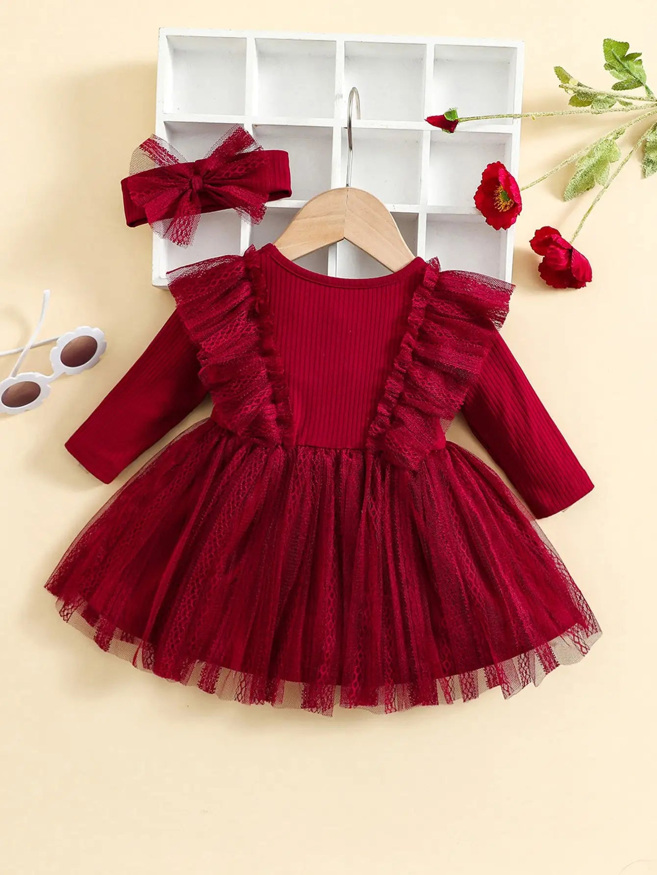 Flying Full Sleeve Party Dress with HeadBow 12M to 3Y