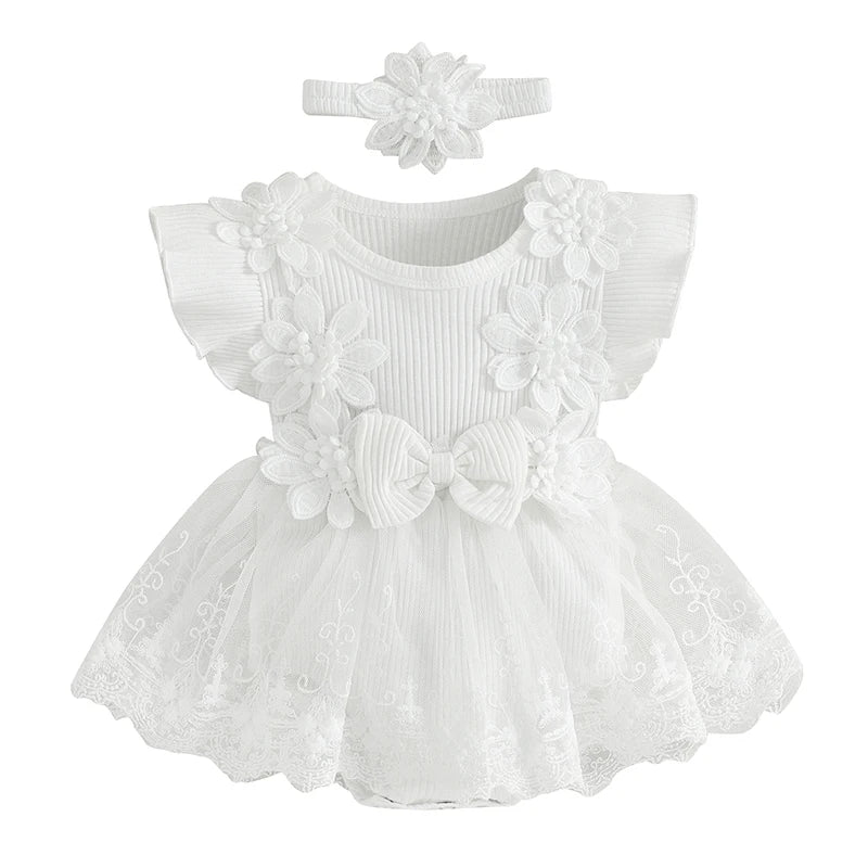 Lace Romper Party Dress with Headband 3M to 18M - More colours to choose