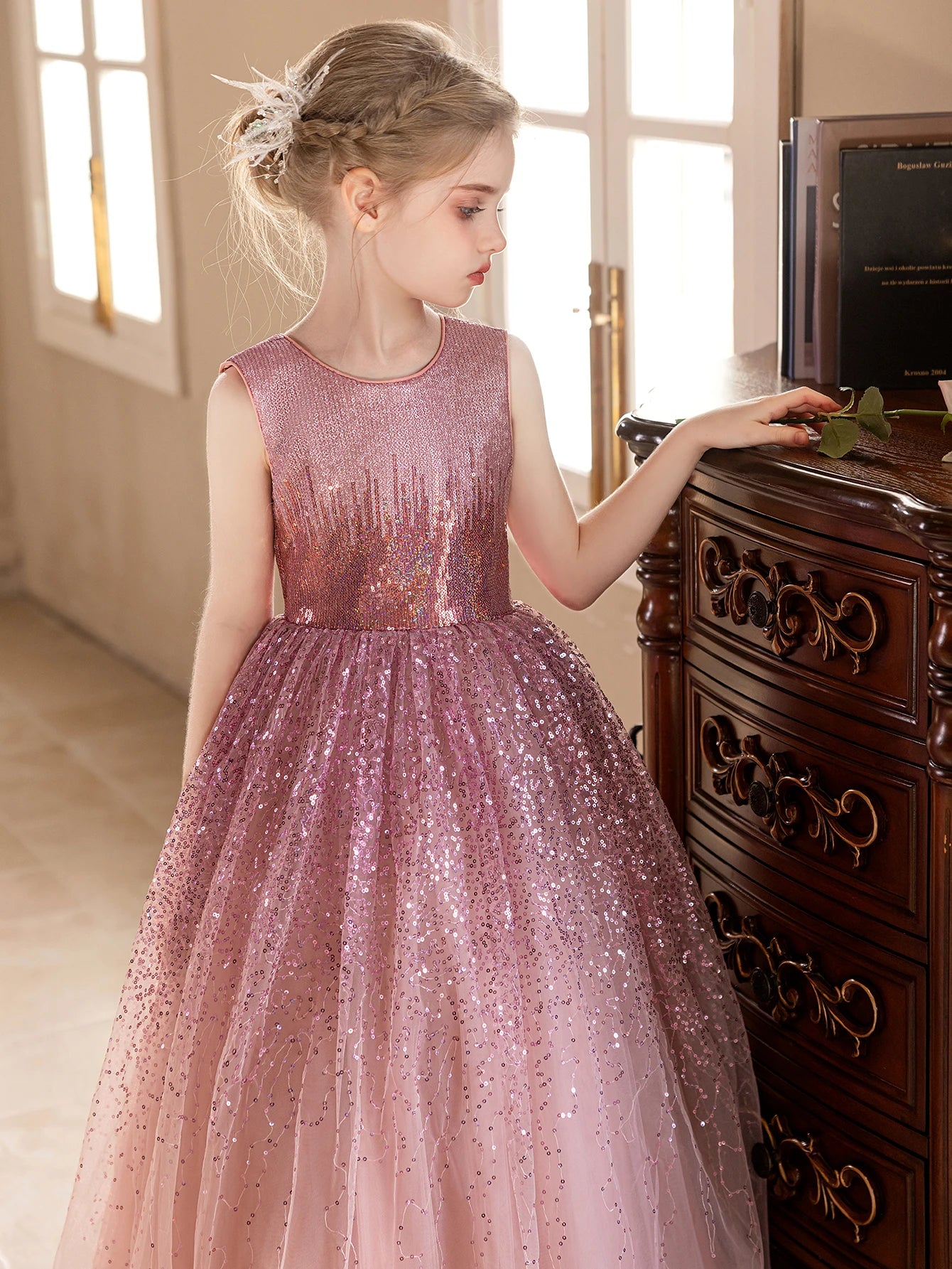 Pink Sequined Gown Party Dress 5Y to 11Y