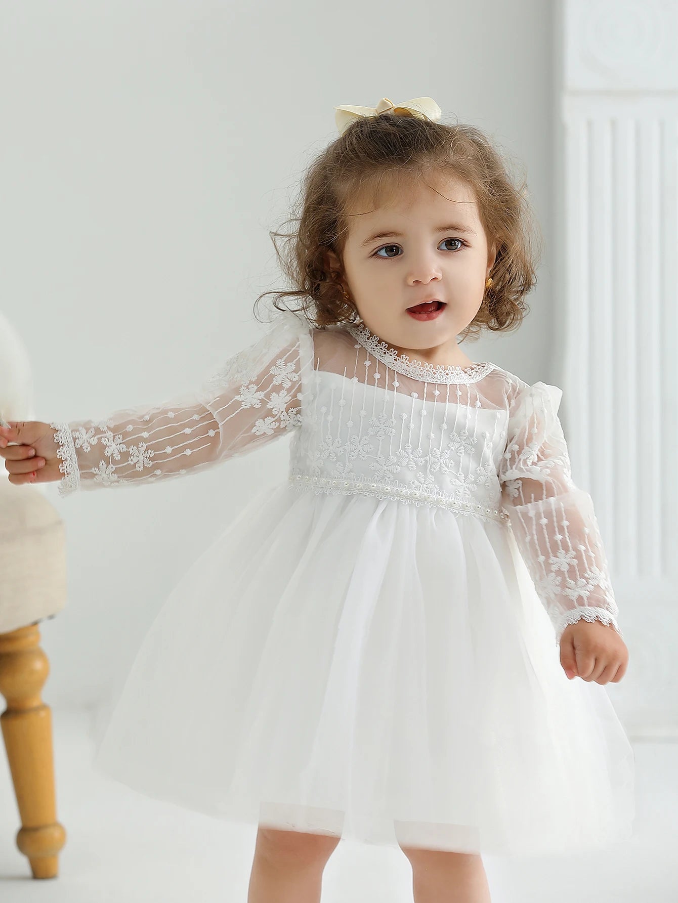 White Mesh Party Dresses 3M to 2Y