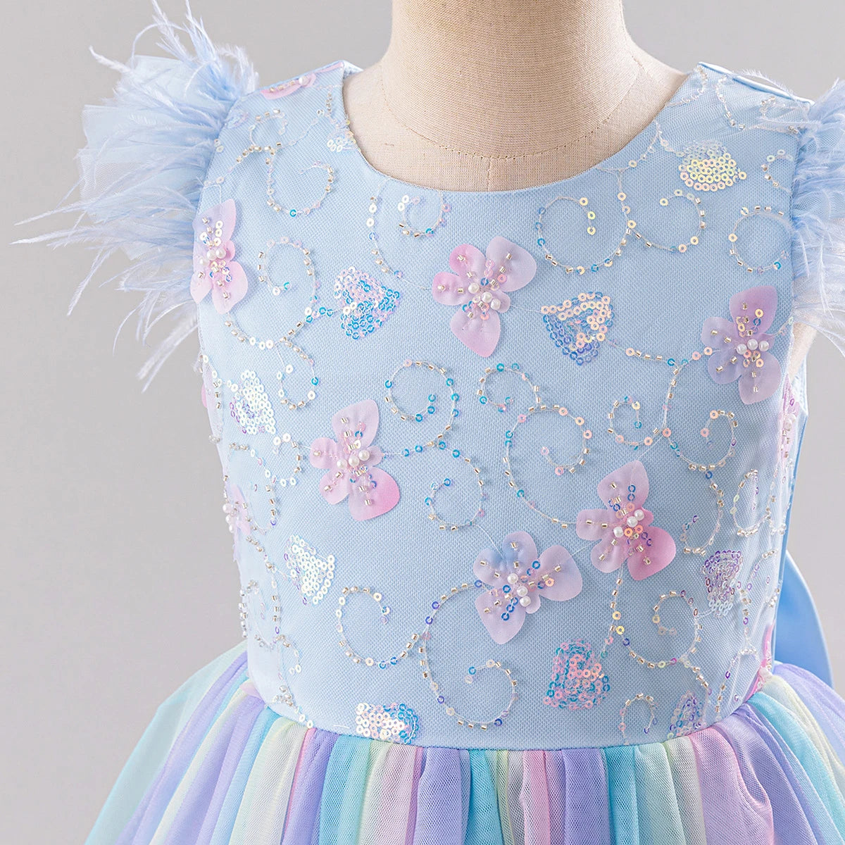 Feather Rainbow Gown Party Dress 4Y to 10Y - More Colours to choose