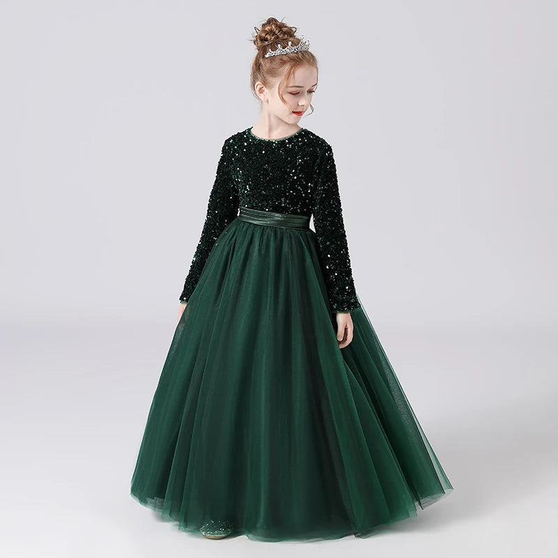 Glitter Sequin Long Sleeves Gown Party Dresses 2Y to 16Y - More colours to choose