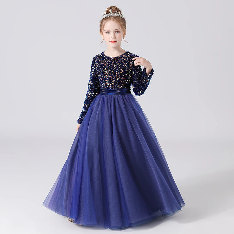 Glitter Sequin Long Sleeves Gown Party Dresses 2Y to 16Y - More colours to choose