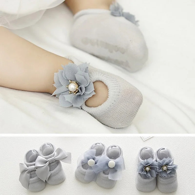 3 Pairs/Set Lace Flower Anti-slip Socks 0M to 24M - More colours to choose