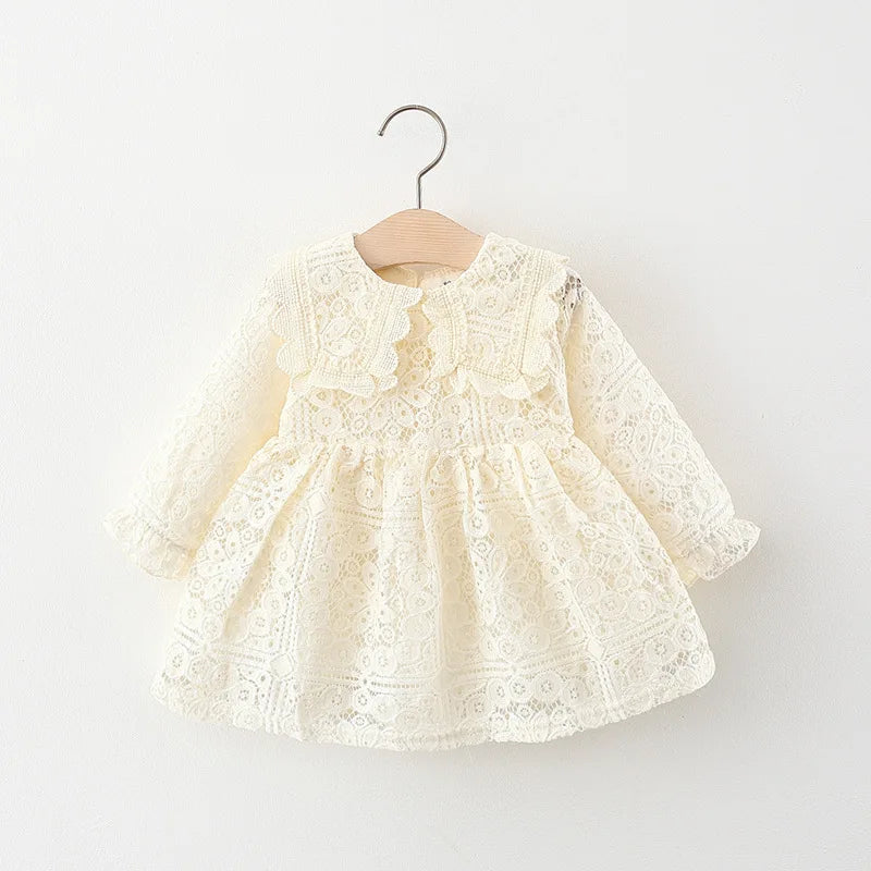 Collar Long Sleeve Lace Party Dress 6M to 3Y