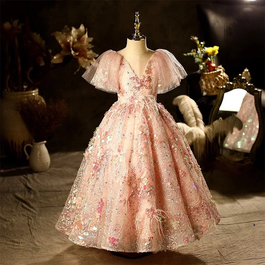 Flower Sequin Lace Gown Party Dress 4Y to 14Y