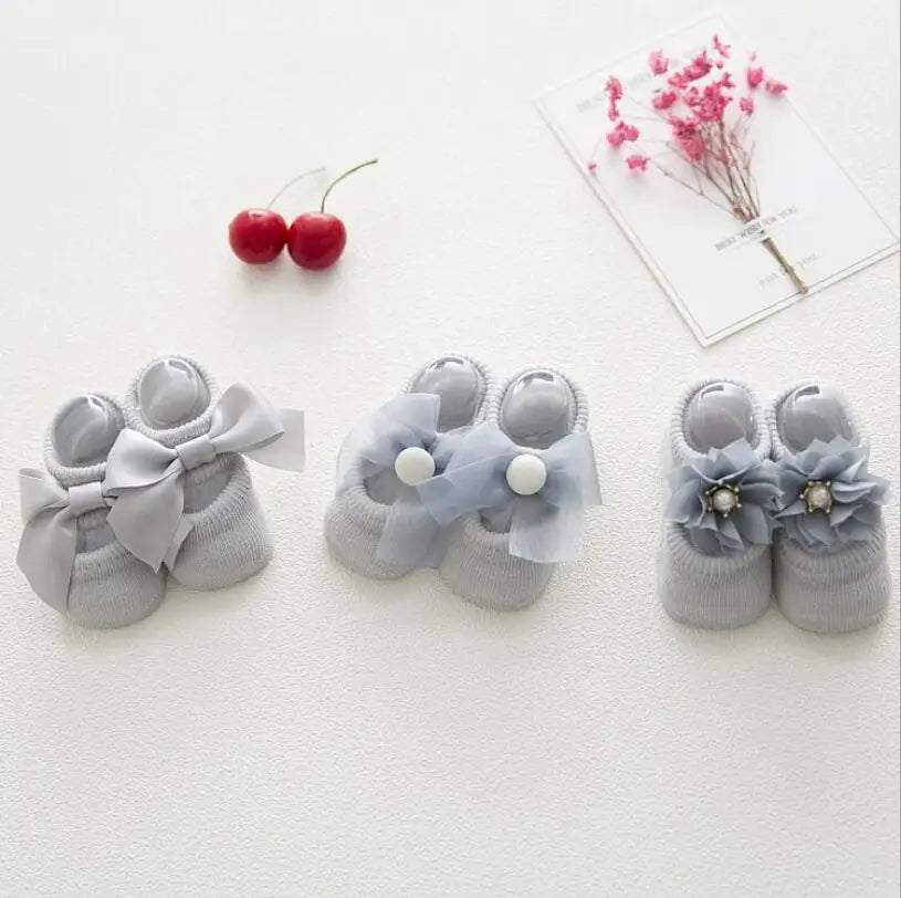 3 Pairs/Set Lace Flower Anti-slip Socks 0M to 24M - More colours to choose