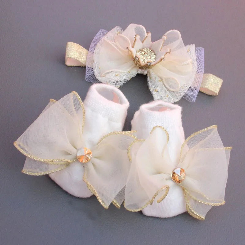 2 Pcs/Set Elastic Headband And Socks 0-1Y