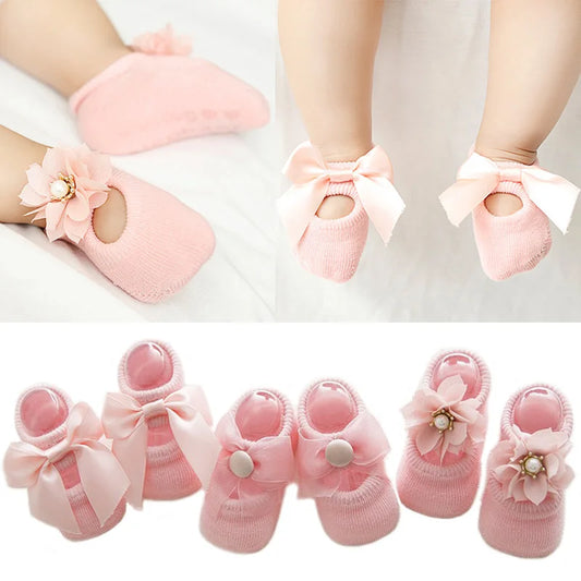 3 Pairs/Set Lace Flower Anti-slip Socks 0M to 24M - More colours to choose