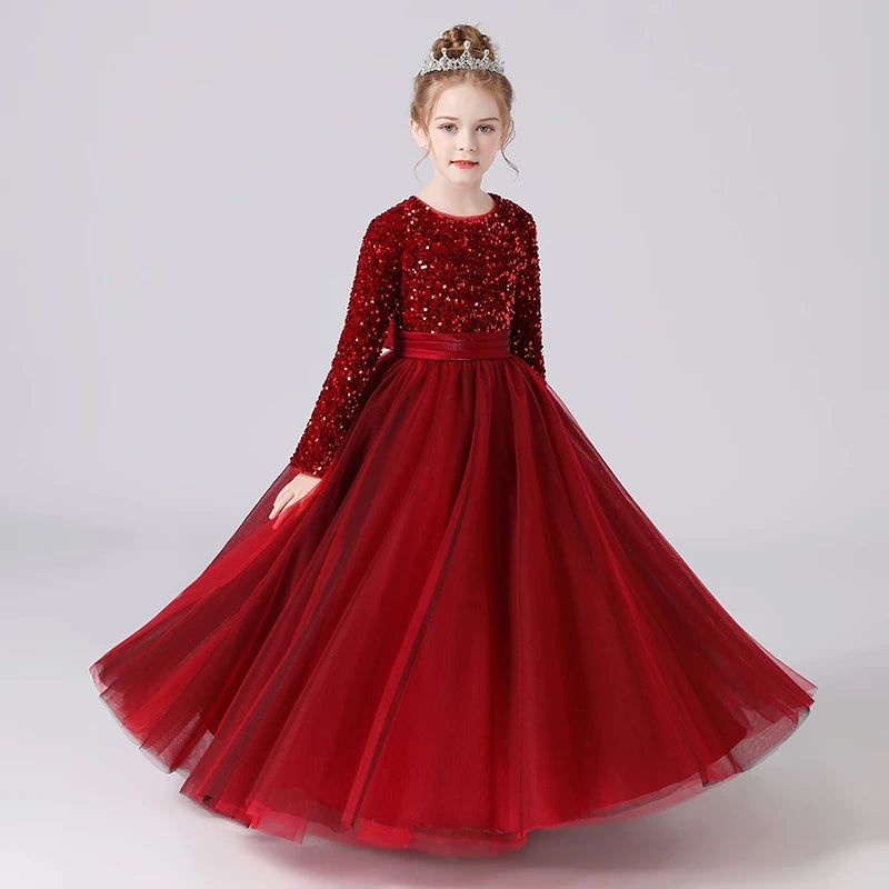 Glitter Sequin Long Sleeves Gown Party Dresses 2Y to 16Y - More colours to choose