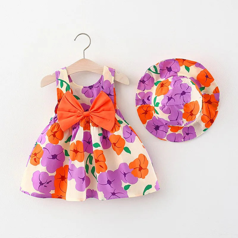 Flower Casual Dress With Hat 6M to 3Y - More colour to choose