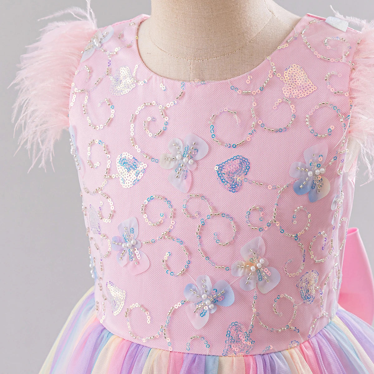 Feather Rainbow Gown Party Dress 4Y to 10Y - More Colours to choose
