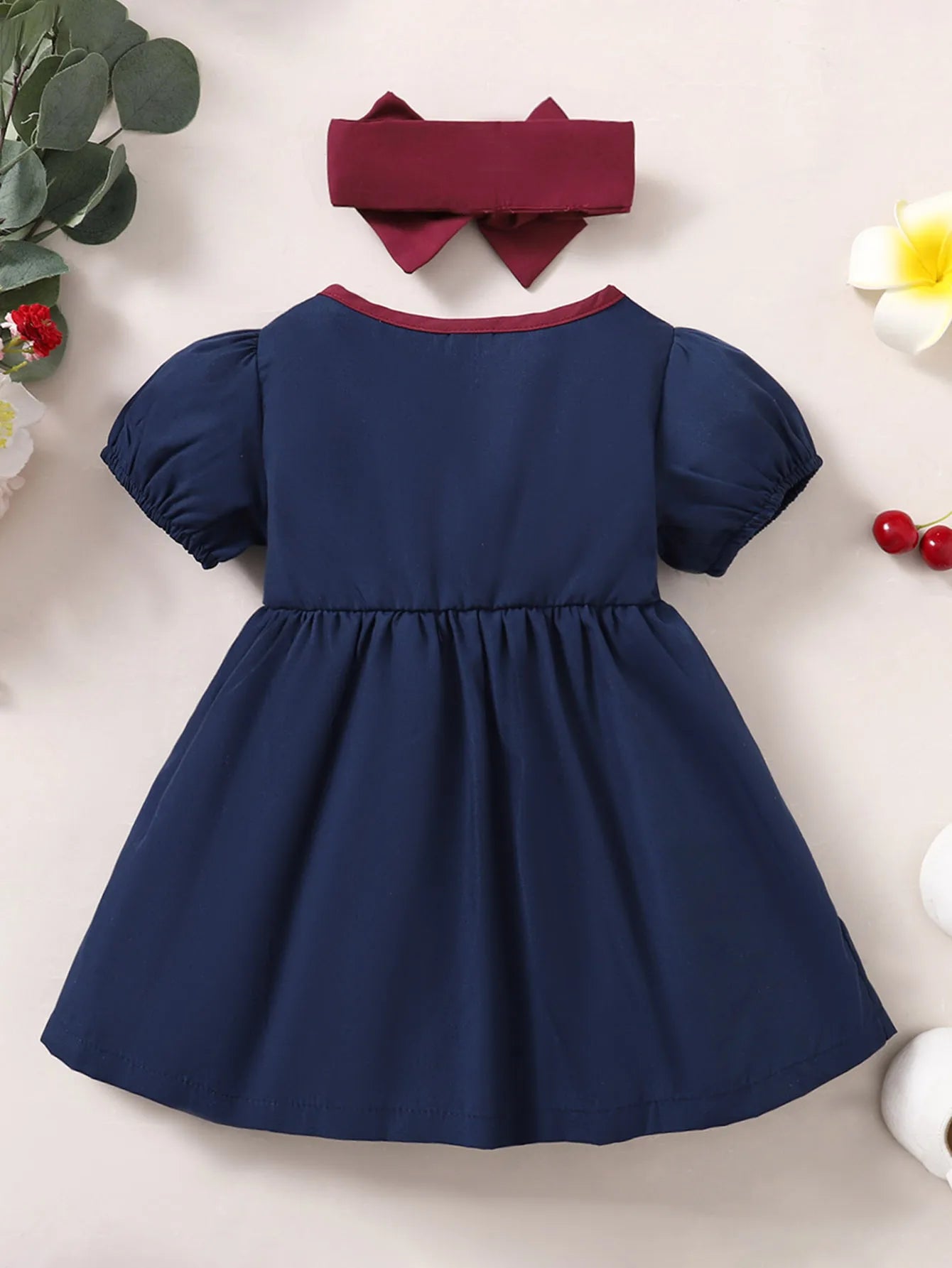 2PC Bubble Sleeve Casual Dress+ Headband 6M to 3Y