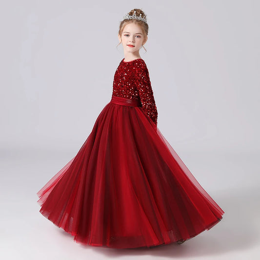 Glitter Sequin Long Sleeves Gown Party Dresses 2Y to 16Y - More colours to choose
