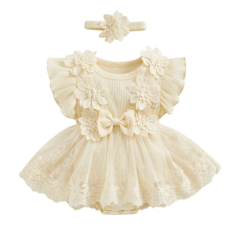 Lace Romper Party Dress with Headband 3M to 18M - More colours to choose