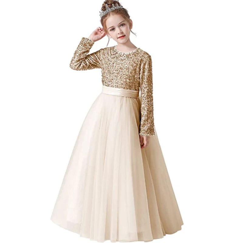 Glitter Sequin Long Sleeves Gown Party Dresses 2Y to 16Y - More colours to choose