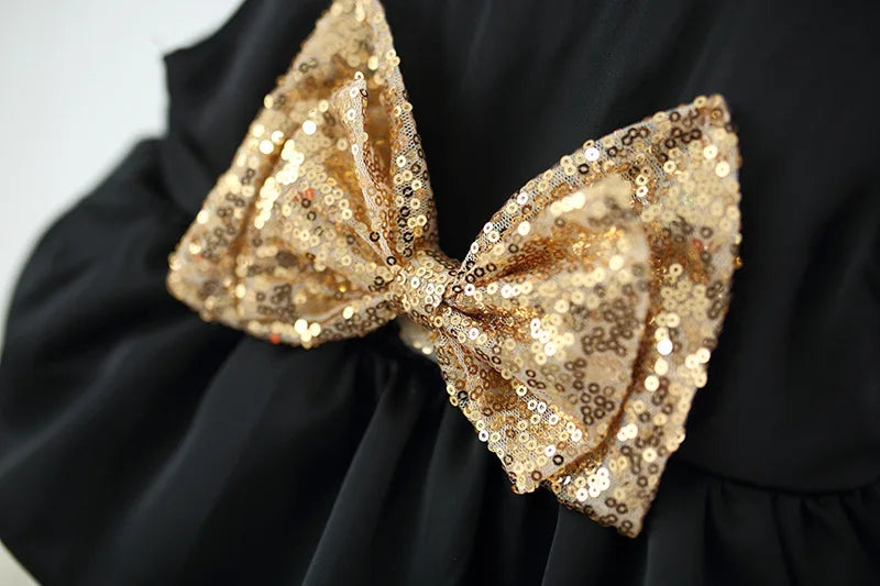 Golden Bow Black and White Party Dress 9M to 3Y