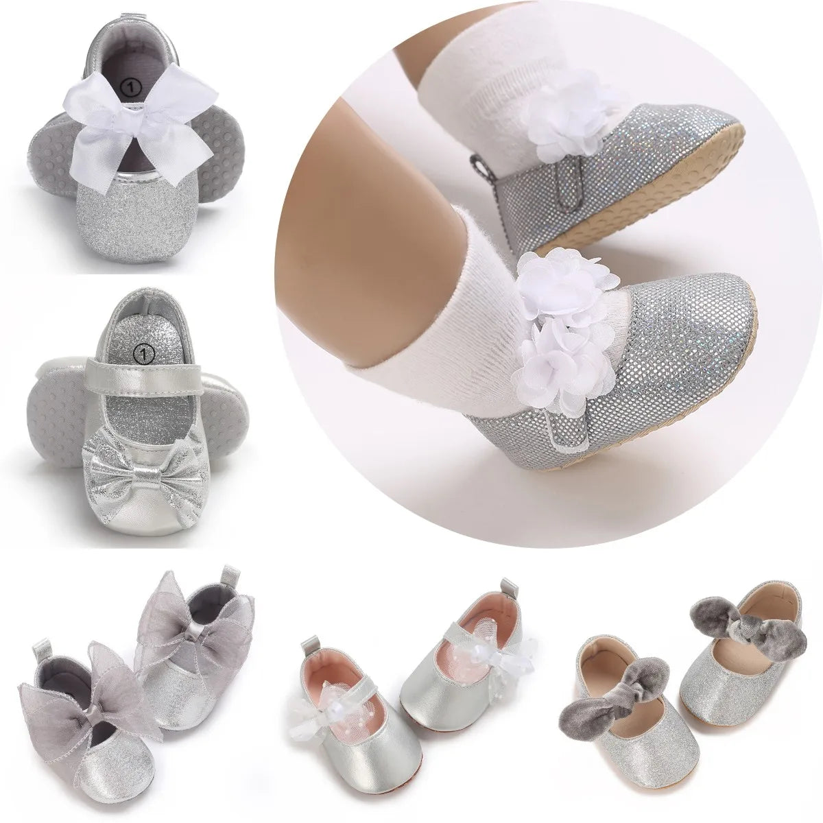 Silver & White Baby Girls Shoes 0M to 18M - More varieties to choose
