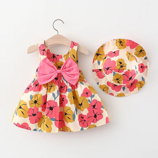 Flower Casual Dress With Hat 6M to 3Y - More colour to choose