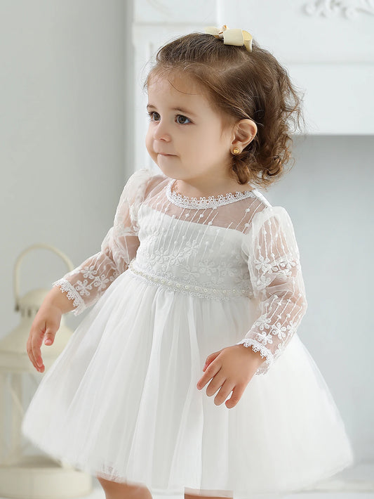 White Mesh Party Dresses 3M to 2Y