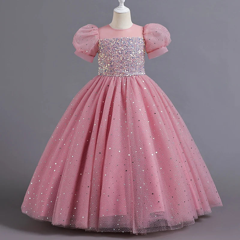 Sequin Bubble Sleeve Gown Party Dress 4Y to 12Y - More Colours to Choose