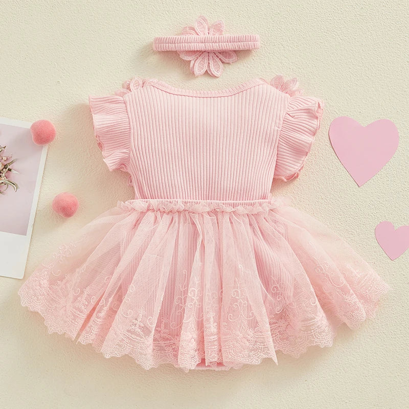 Lace Romper Party Dress with Headband 3M to 18M - More colours to choose