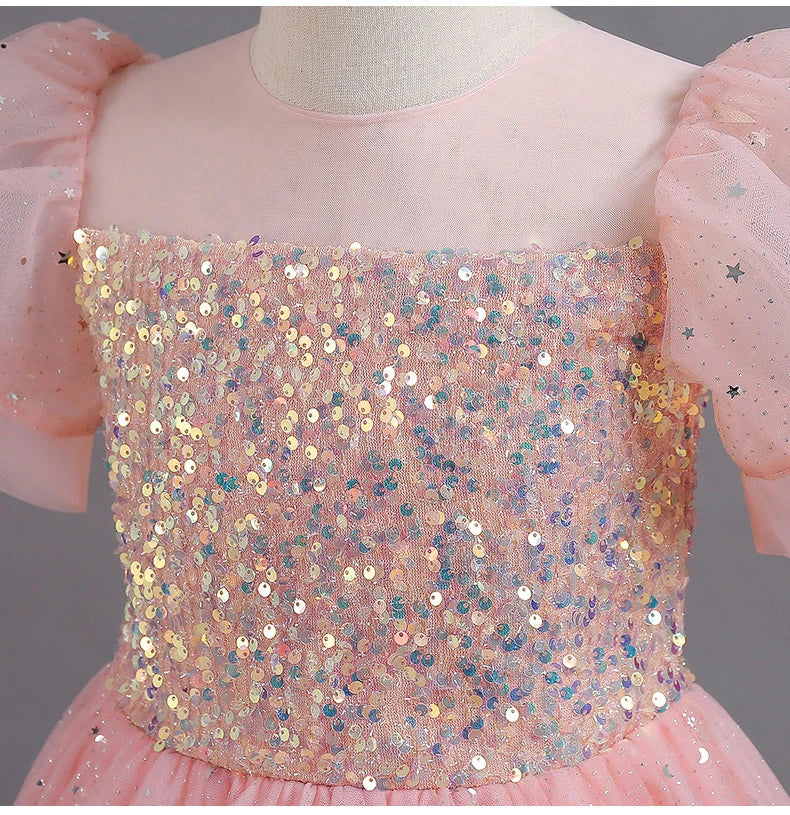 Sequin Bubble Sleeve Gown Party Dress 4Y to 12Y - More Colours to Choose
