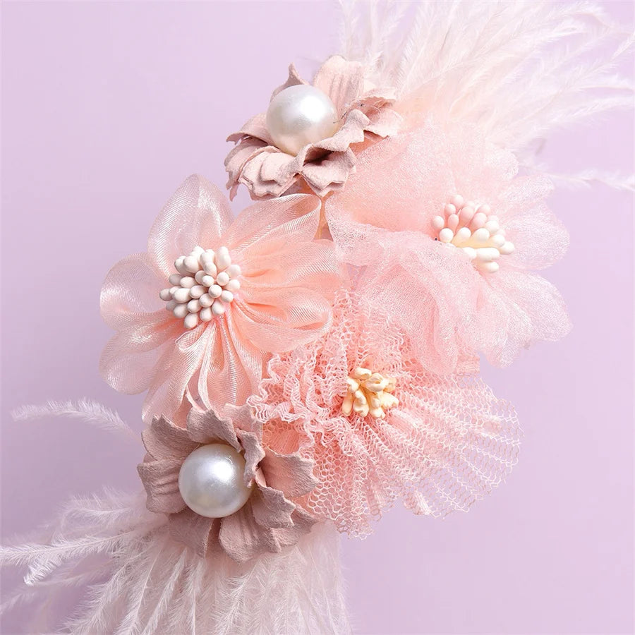 Flower Pearl Feather Headbands