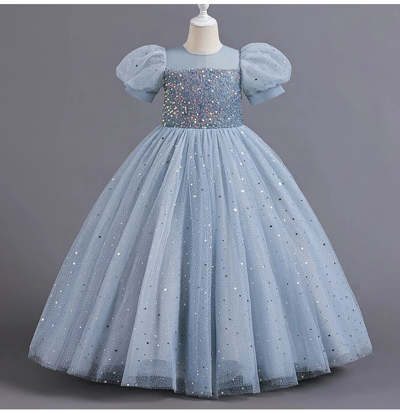 Sequin Bubble Sleeve Gown Party Dress 4Y to 12Y - More Colours to Choose