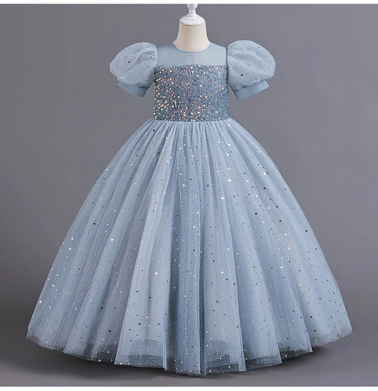 Sequin Bubble Sleeve Gown Party Dress 4Y to 12Y - More Colours to Choose