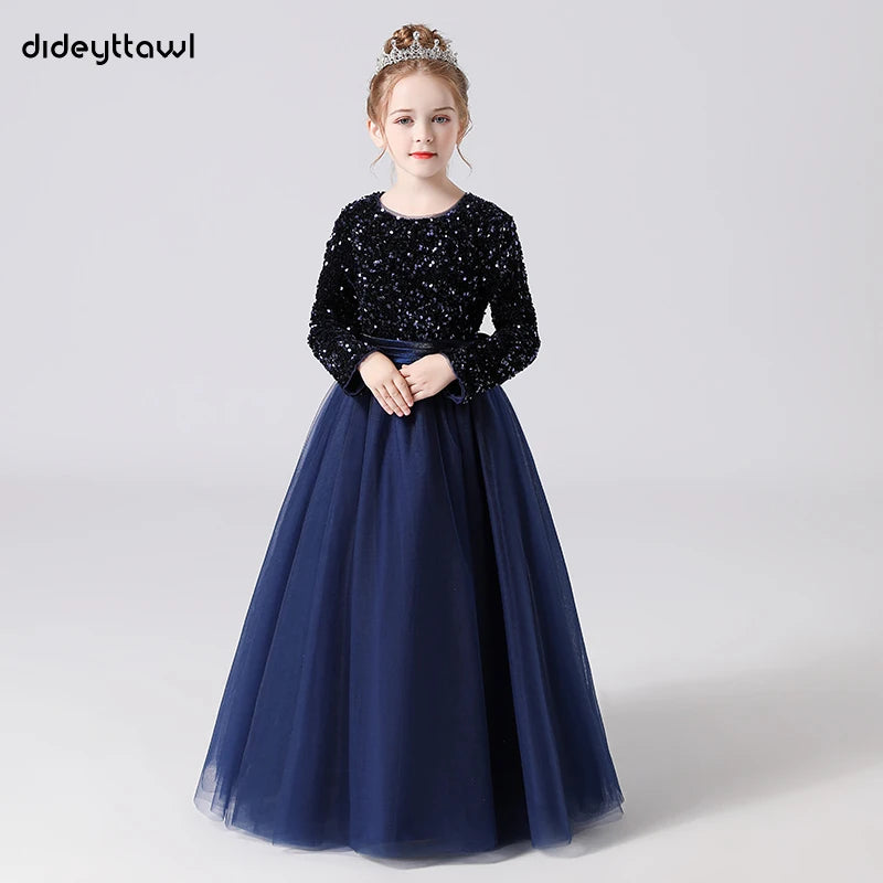 Glitter Sequin Long Sleeves Gown Party Dresses 2Y to 16Y - More colours to choose