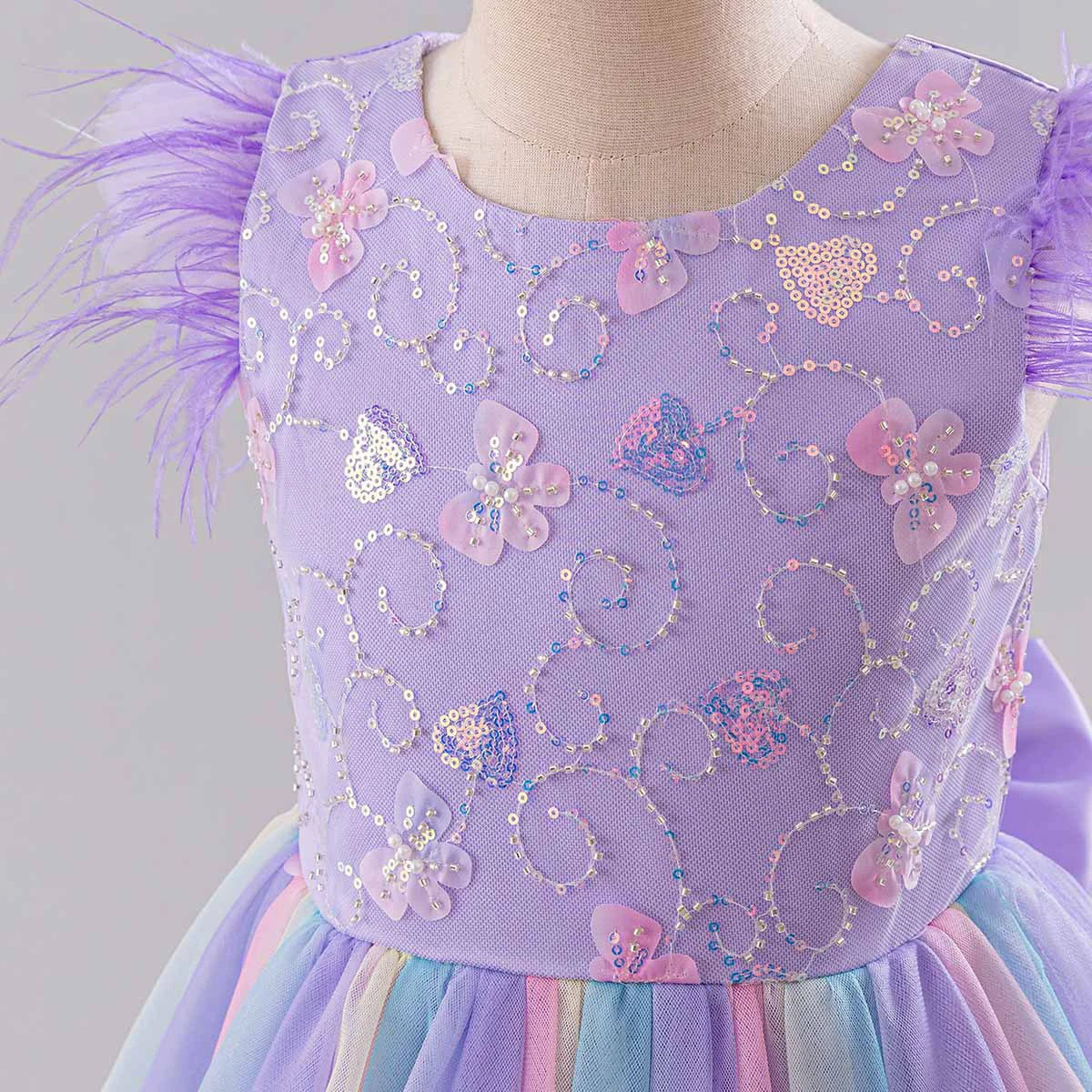 Feather Rainbow Gown Party Dress 4Y to 10Y - More Colours to choose