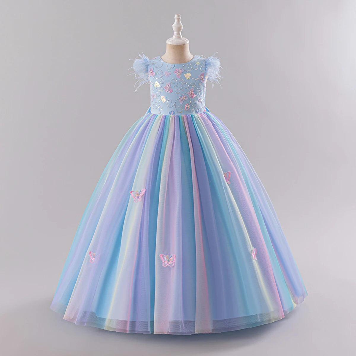 Feather Rainbow Gown Party Dress 4Y to 10Y - More Colours to choose