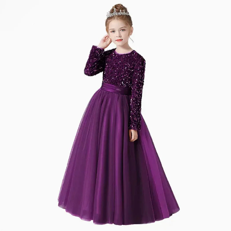 Glitter Sequin Long Sleeves Gown Party Dresses 2Y to 16Y - More colours to choose