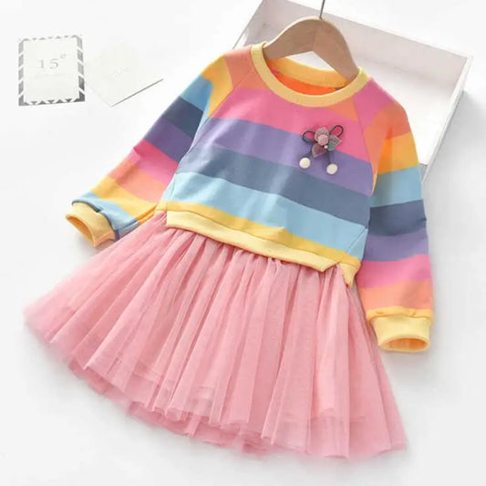 Rainbow Stripes Casual Dress 3Y to 7Y