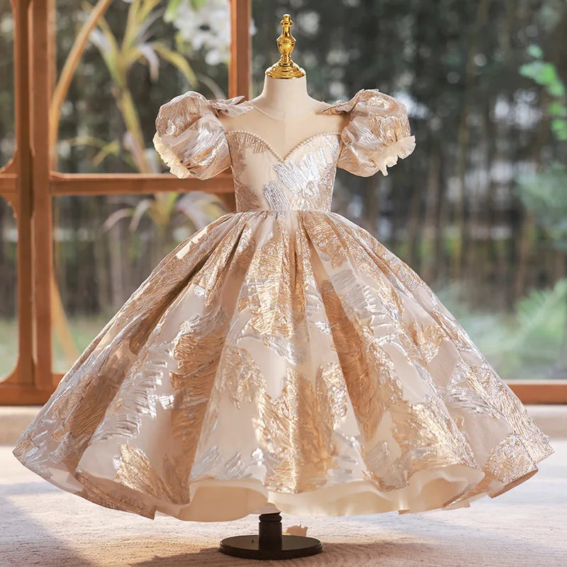 Silver-Gold Gown Party Dress 4Y to 14Y